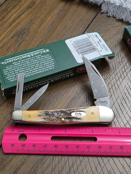 2008 Case XX 5355WH Burnt Stag Damascus Seahorse Whittler 06052