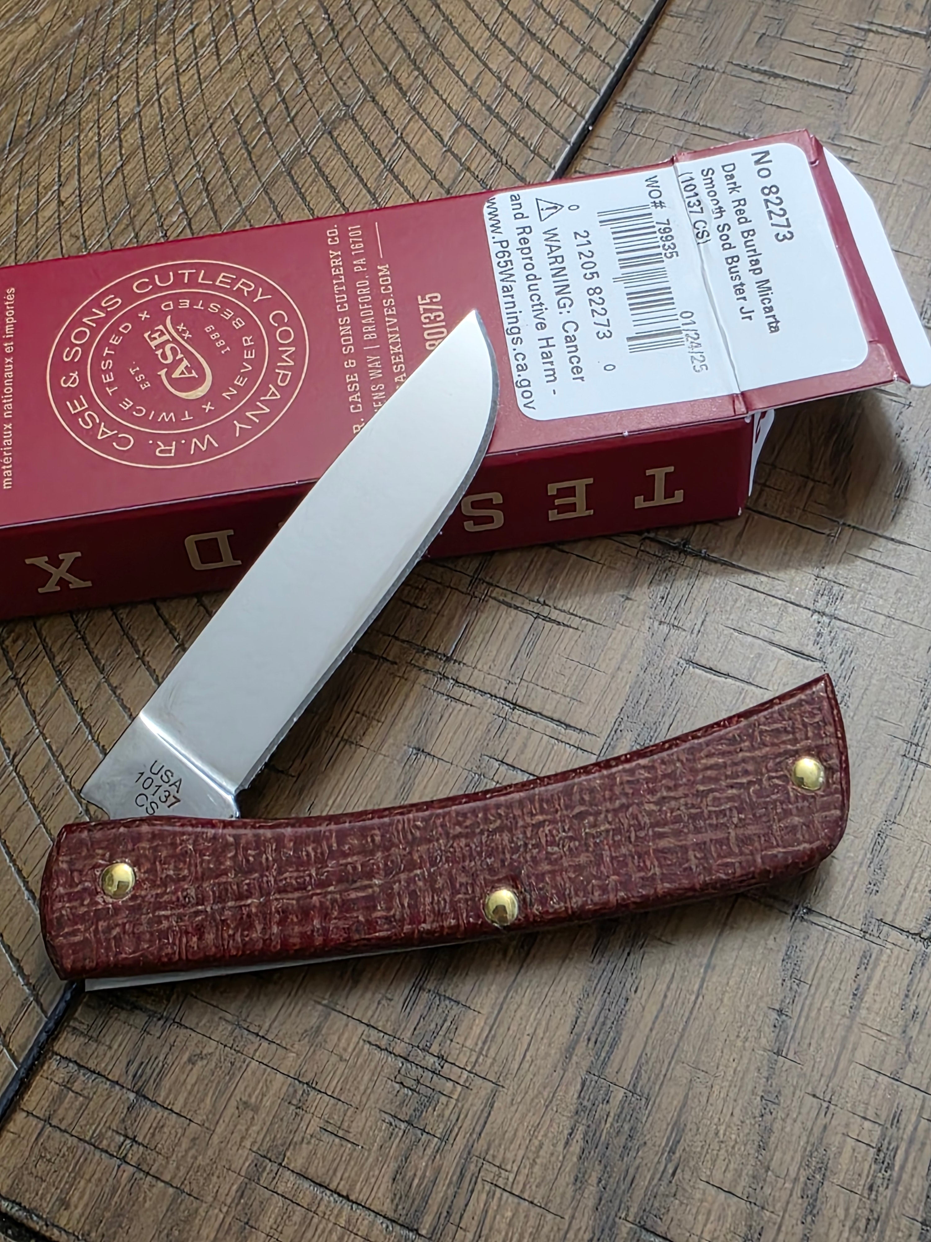 2025 Case XX Sod Buster JR Dark Red Burlap Micarta First