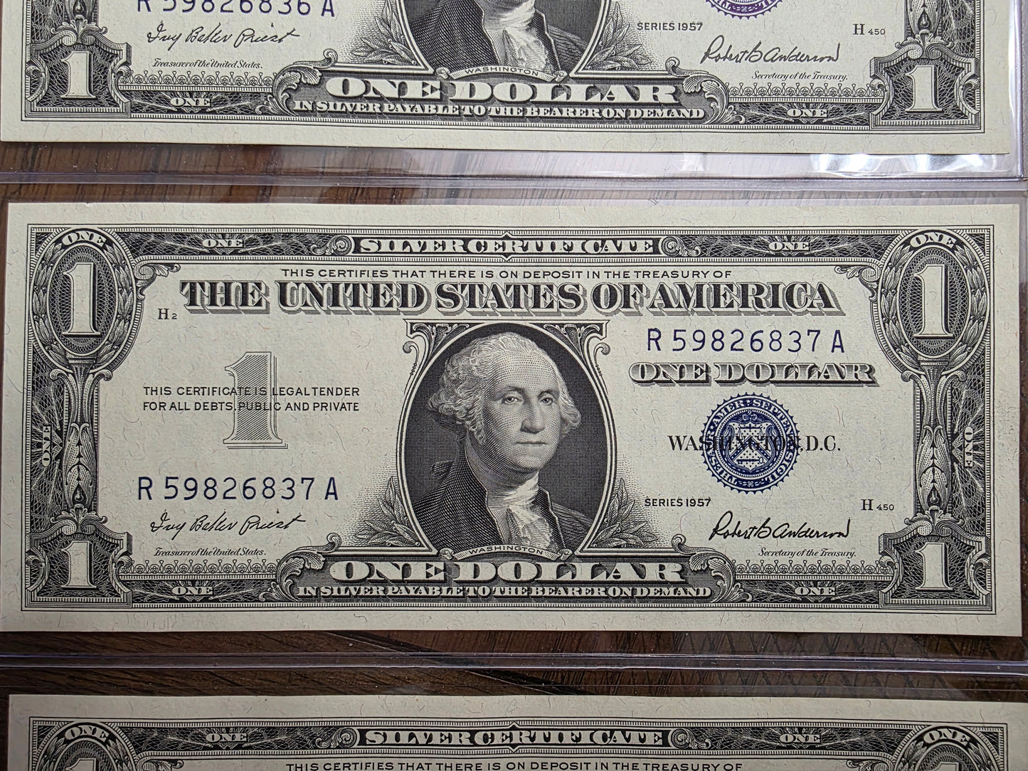 4 Consecutive $1 Dollar Blue Seal Silver Certificate 1957 Uncirculated Condition