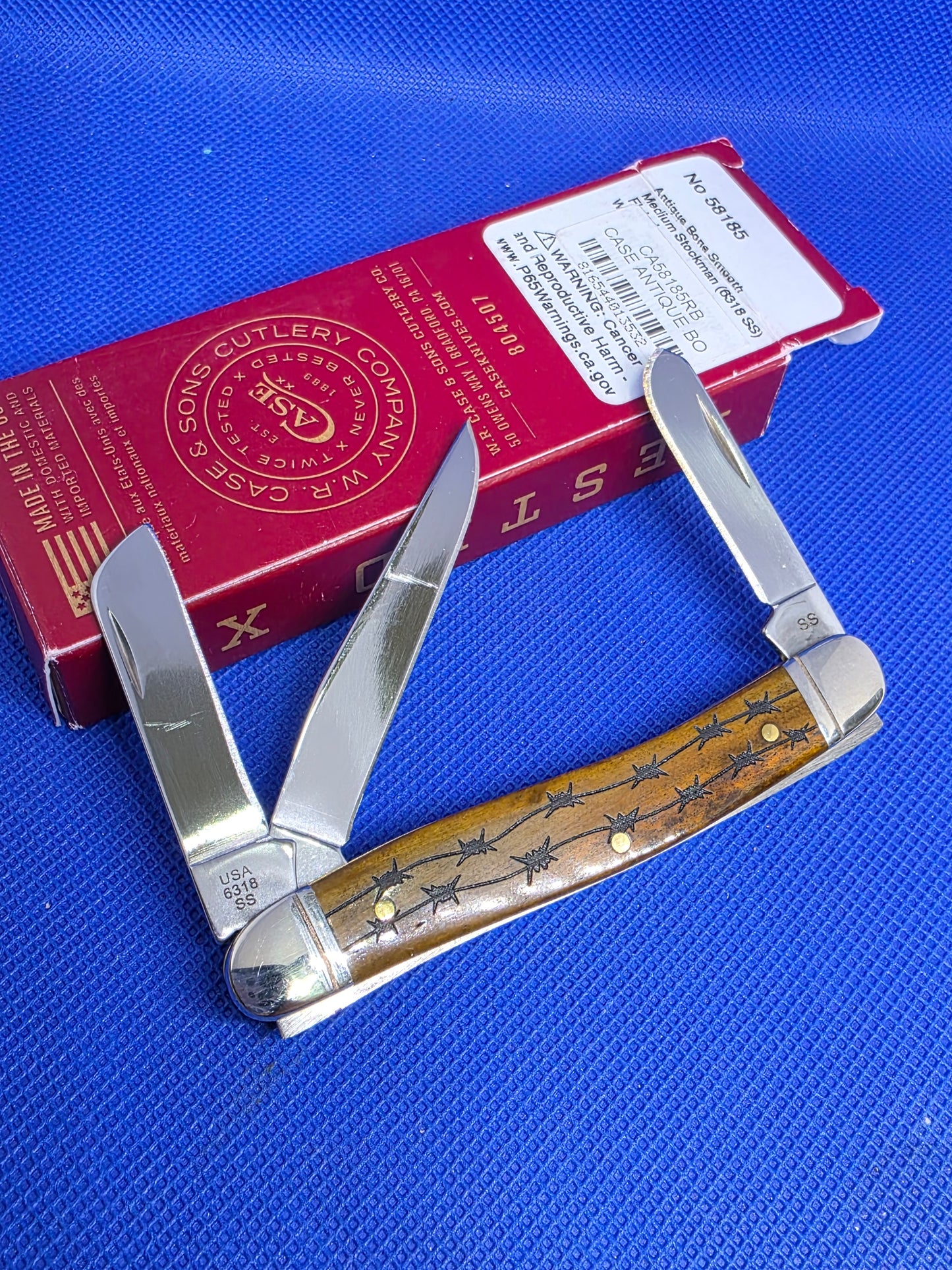 2024 Case XX Magician Rattlesnake Barbed Wire 6318 Stockman Antique Bone 58185RB