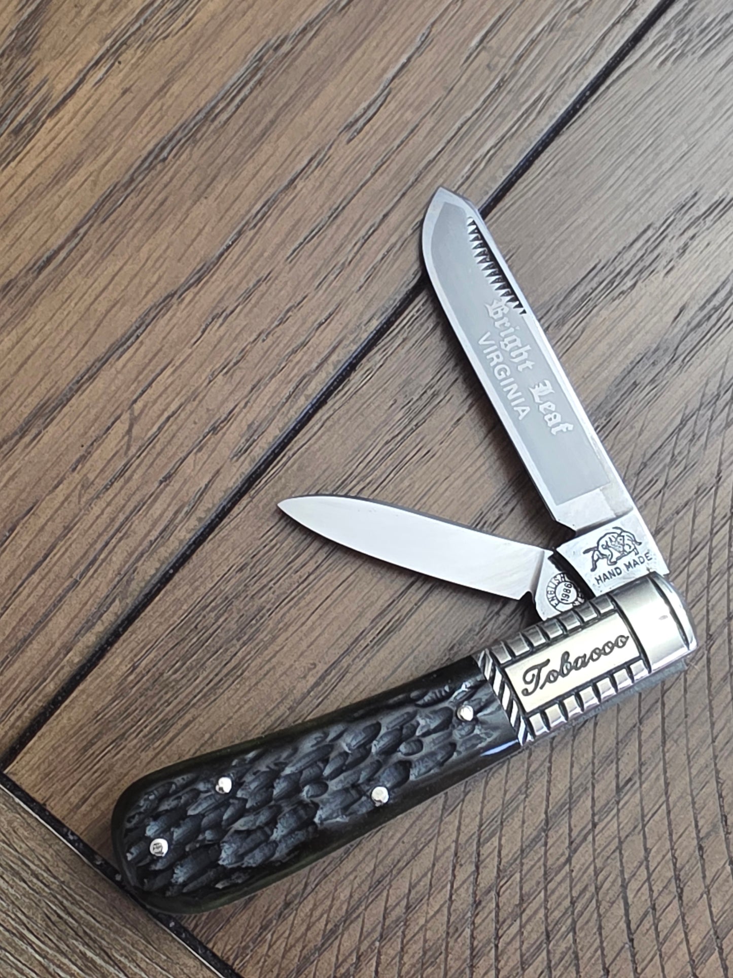 Bulldog Brand Tobacco Barlow Bright Leaf Bone Jig Handles 3.5"