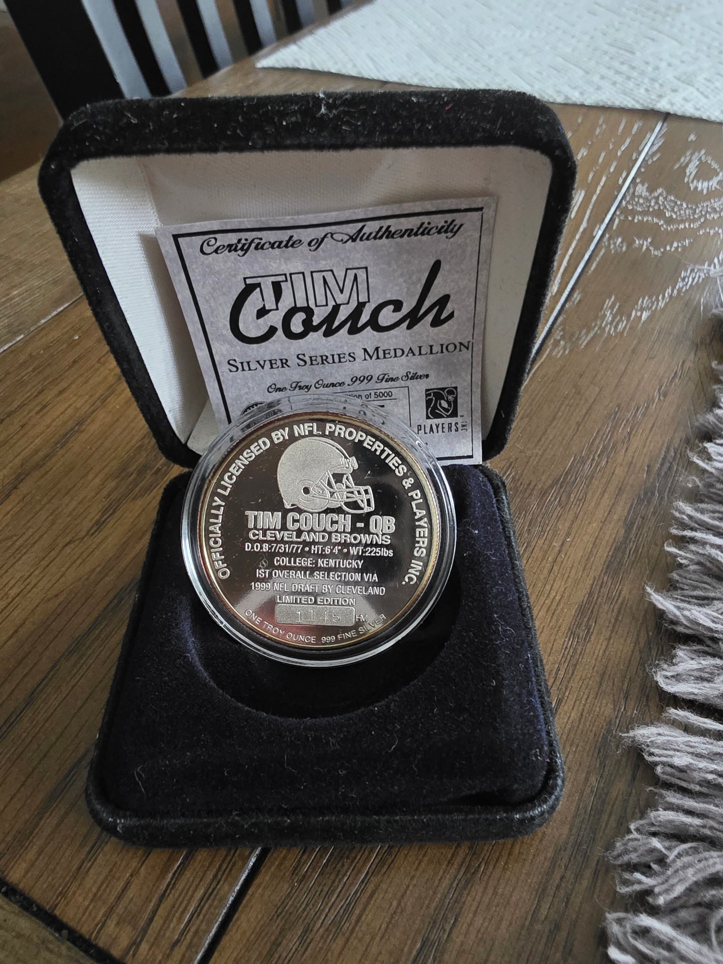 Tim Couch Commemorative coin - 1oz silver medallion 1 of 5000