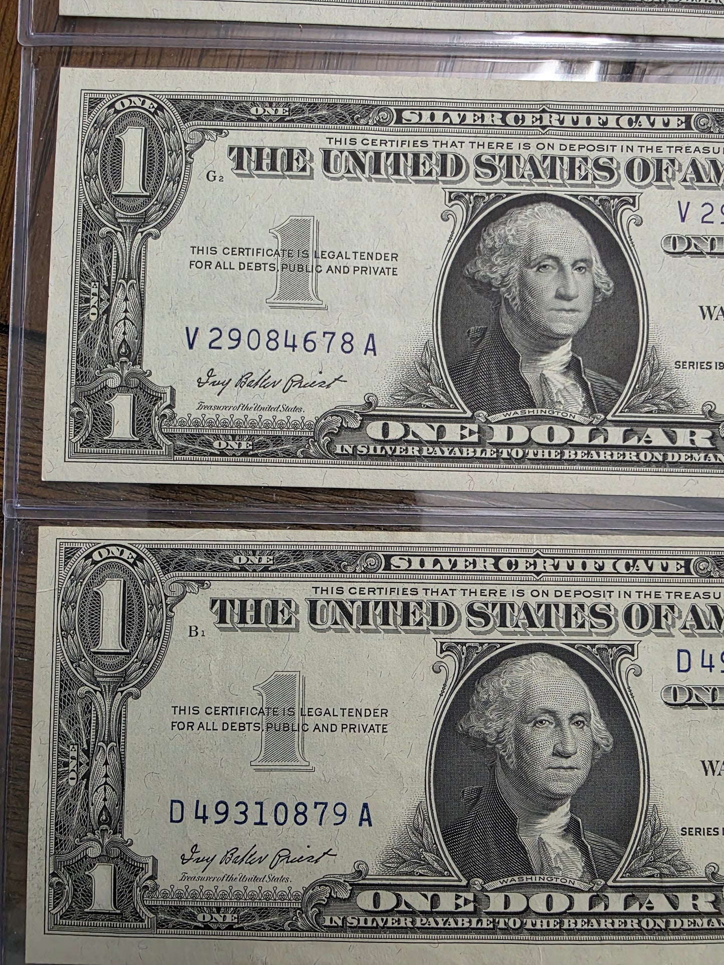 4 Consecutive $1 Dollar Blue Seal Silver Certificate 1957 Uncirculated Condition