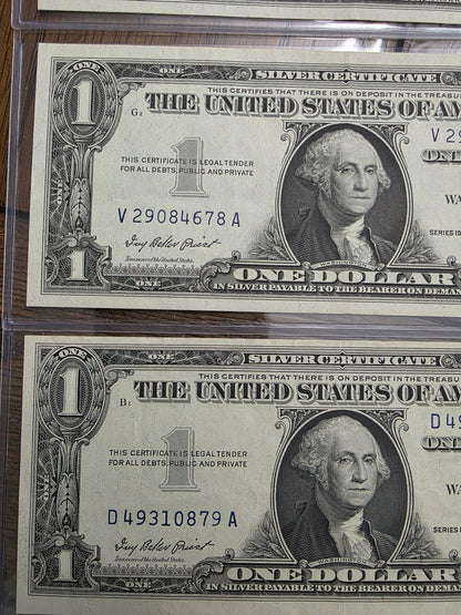 4 Consecutive $1 Dollar Blue Seal Silver Certificate 1957 Uncirculated Condition