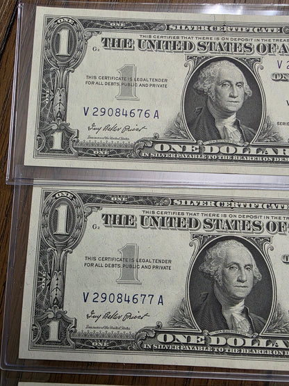 4 Consecutive $1 Dollar Blue Seal Silver Certificate 1957 Uncirculated Condition