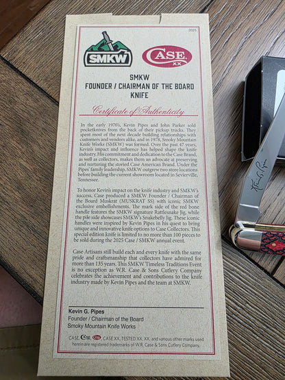 2025 Case XX Red Rattlesnake Muskrat - SMKW Founder/Chairman Knife 1 of 100