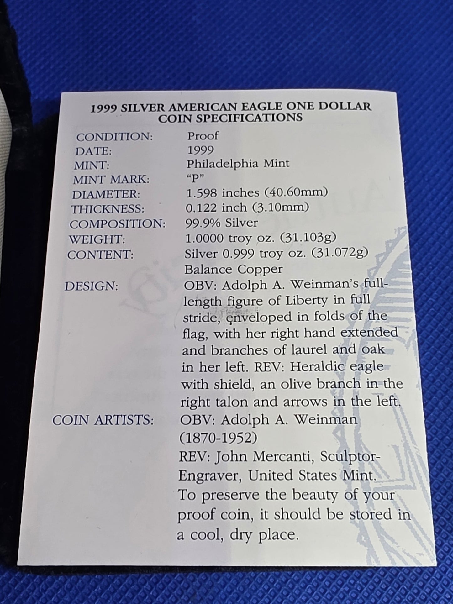 1999 SAE Proof Silver American Eagle $1 New in Box