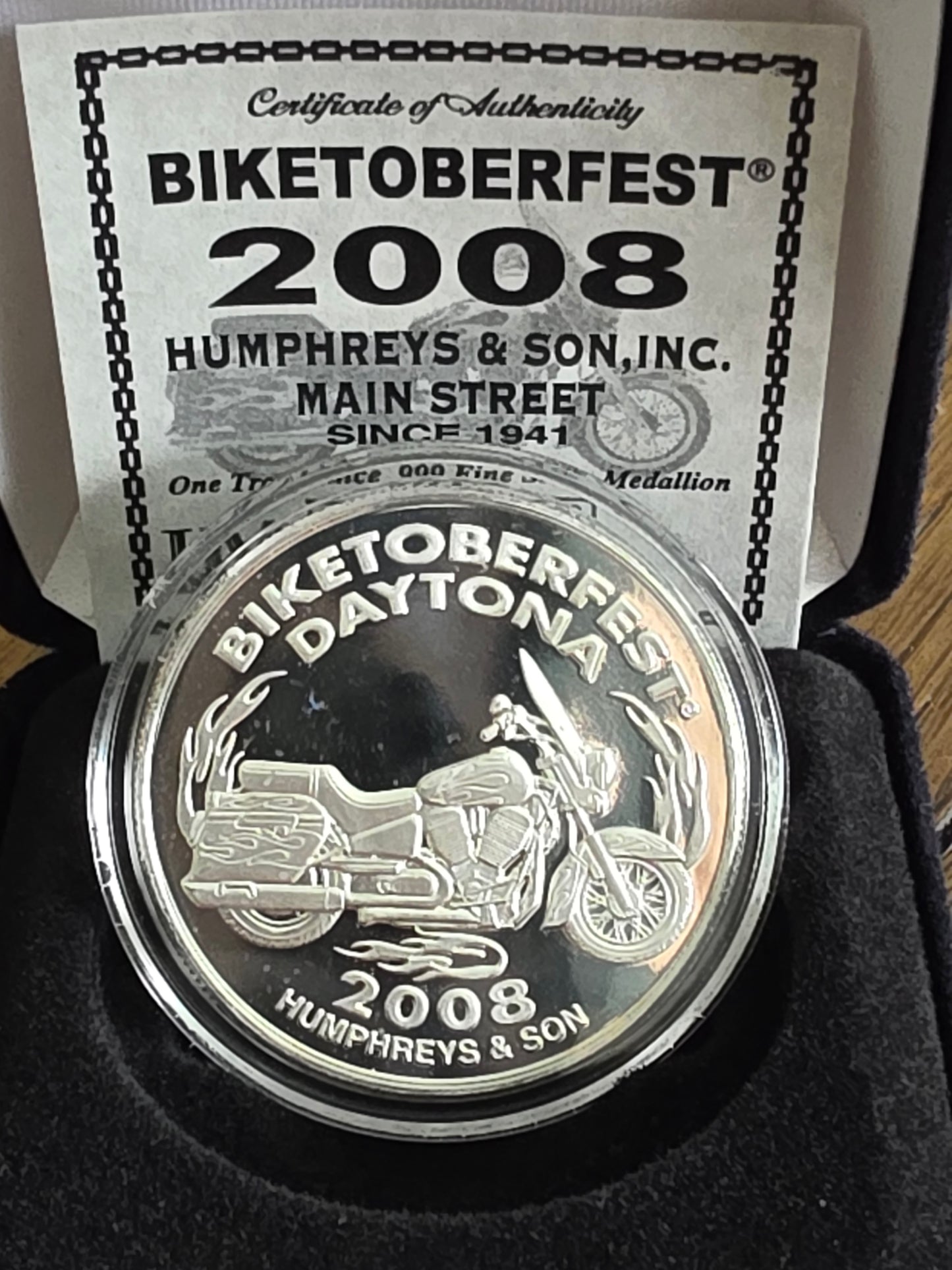 2008 Biketoberfest Humphreys & Son 1oz silver medallion 1 of 500