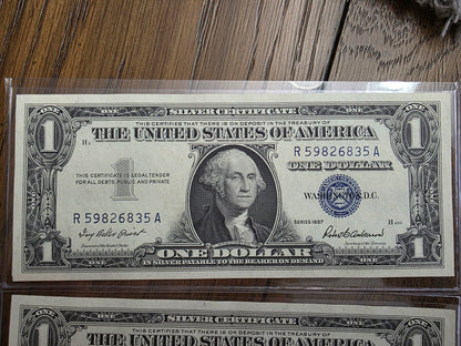 4 Consecutive $1 Dollar Blue Seal Silver Certificate 1957 Uncirculated Condition