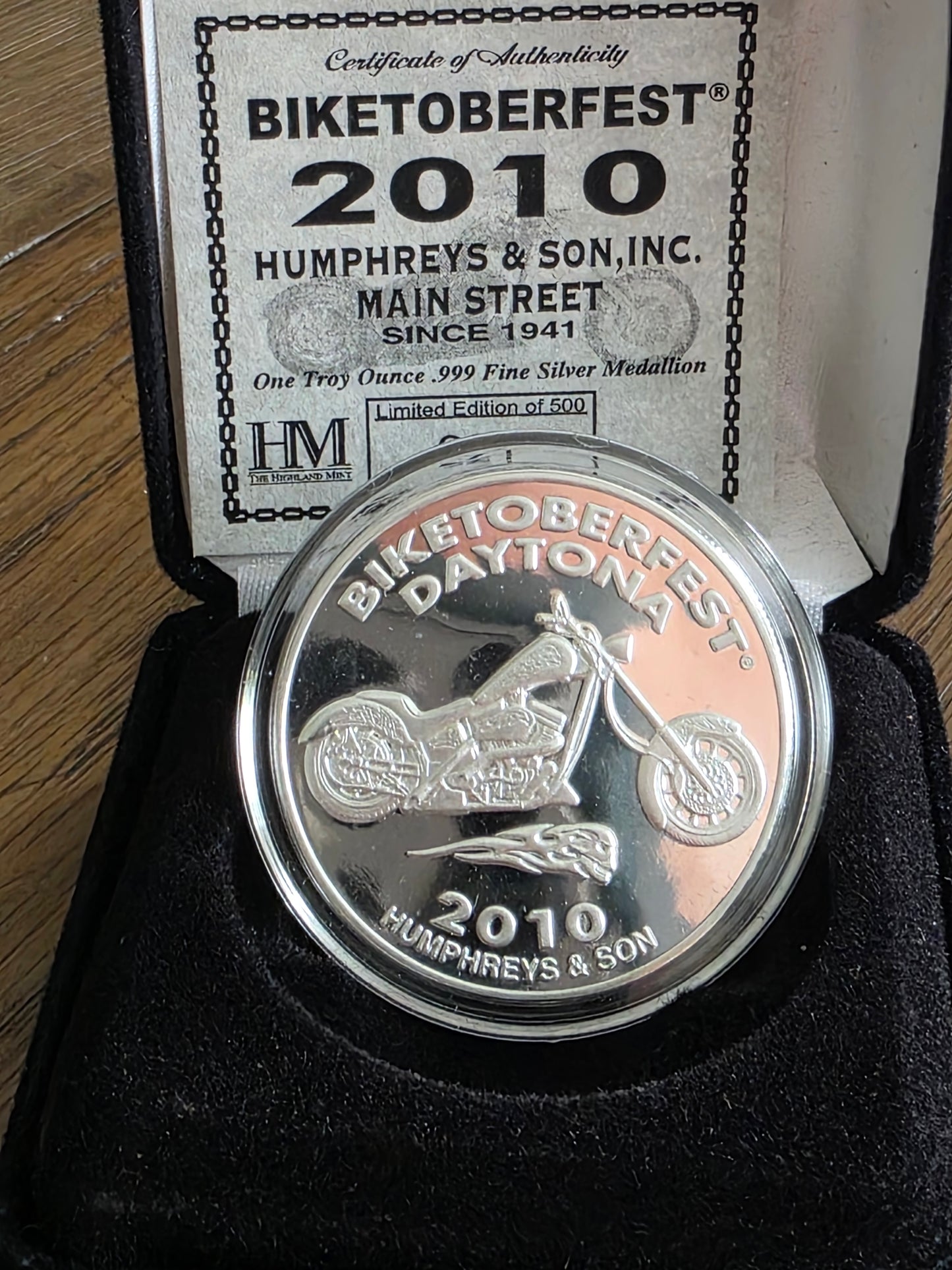 2010 Biketoberfest Humphreys & Son 1oz silver medallion 1 of 500