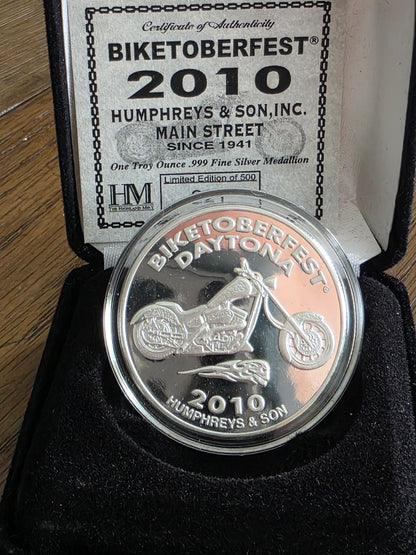 2010 Biketoberfest Humphreys & Son 1oz silver medallion 1 of 500