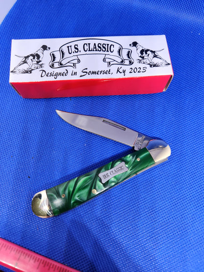 US Classic Copperhead Green Pearl Single Blade Slip Joint Pocket knife 70-1-15