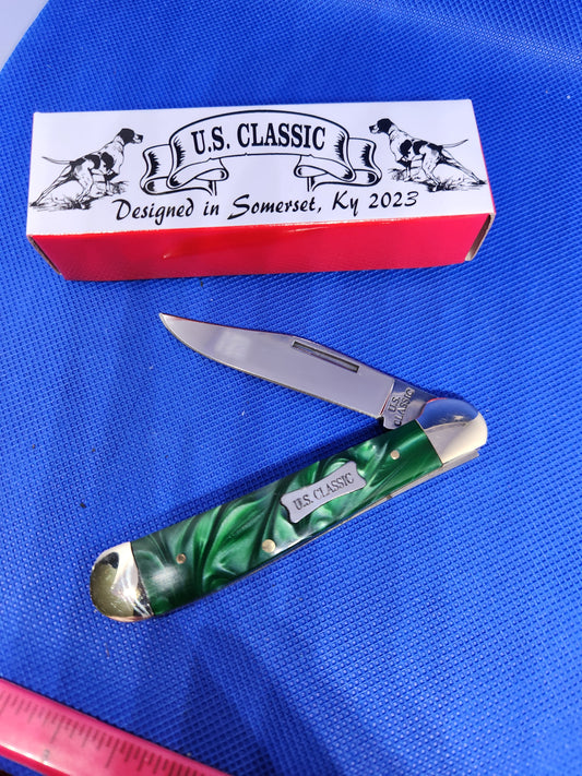 US Classic Copperhead Green Pearl Single Blade Slip Joint Pocket knife 70-1-15