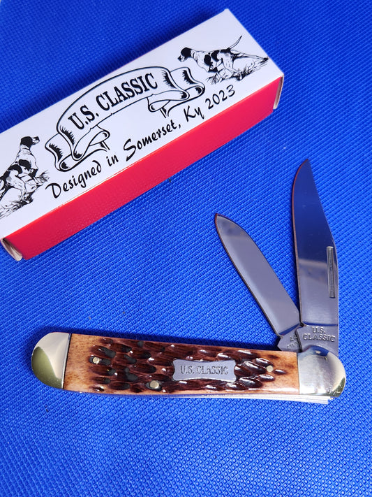 US Classic Copperhead Brown Jig Bone 2 Blade Slip Joint Pocket Knife 70BRN