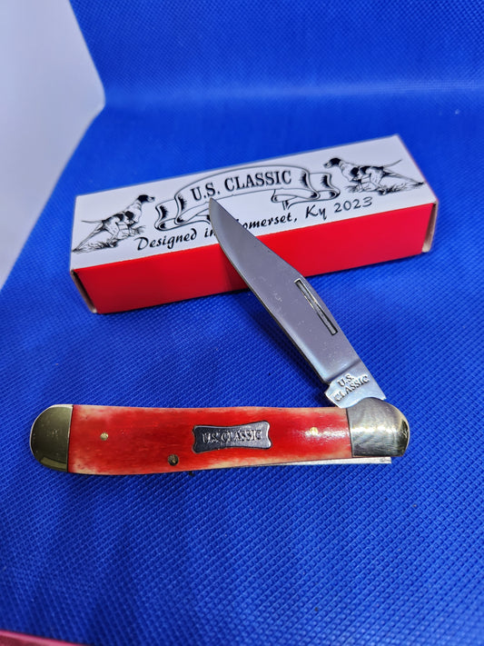 US Classic Copperhead Smooth Red Bone Single Blade Slip Joint Pocket Knife 70-1-RBN