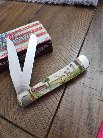 2007 Case XX Harbour Scrimshaw Covered Bridge Fishing - Bonestag Trapper knife