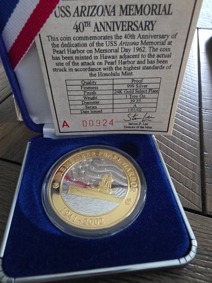 The 40th Anniversary USS Arizona Memorial - Commemorative coin - 1oz silver medallion