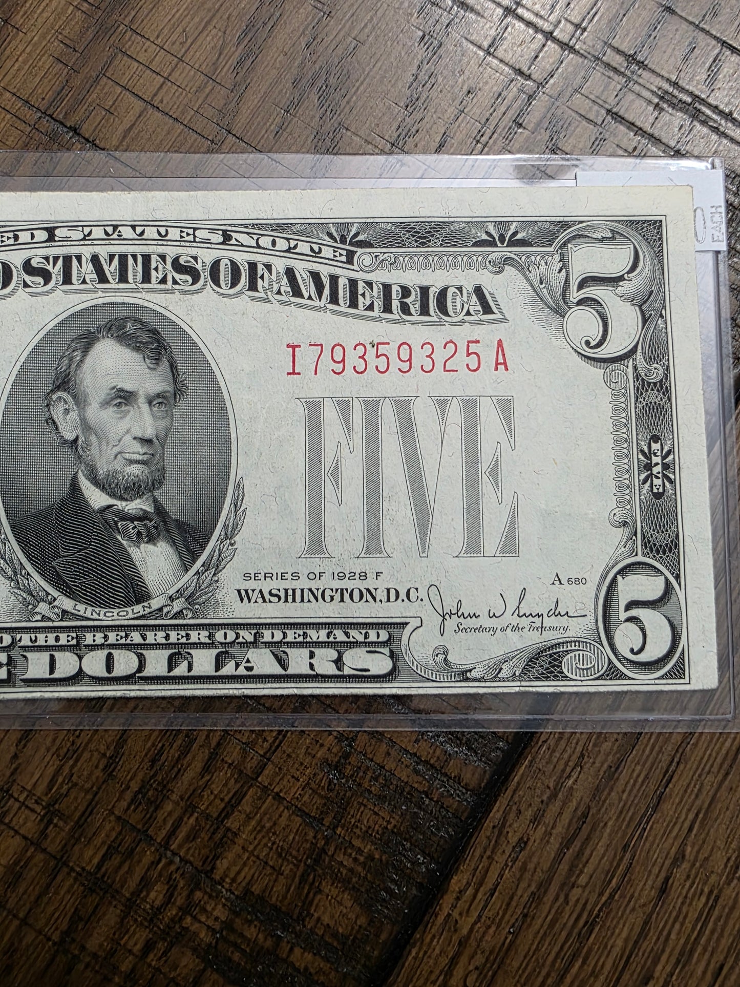 1928 F $5 Dollar Red Seal United States Note Uncirculated Condition