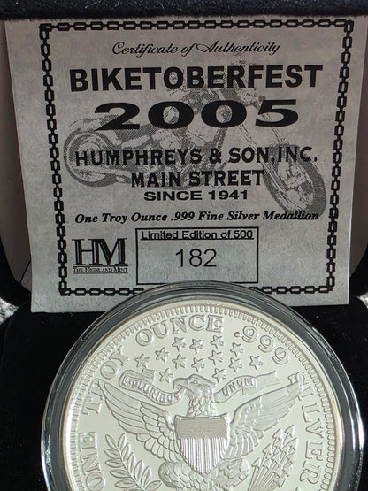 2005 Biketoberfest Humphreys & Son 1oz silver medallion 1 of 500