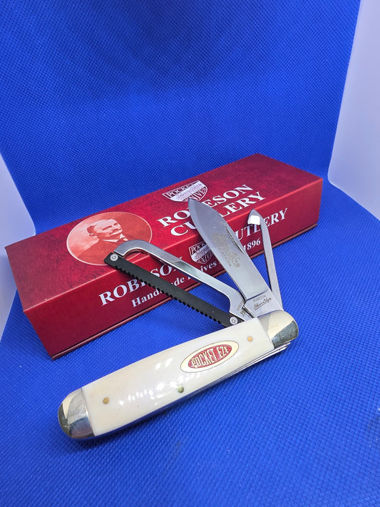 Robeson Shur-Edge Gamecock Knife - 4" Fightin' Chicken Knife - Smooth White Bone ROB632730W