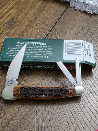 2002 Case XX 6355WH Seahorse Whittler Barbed Wire Dark Amber Bone SMKW Exclusive 03426