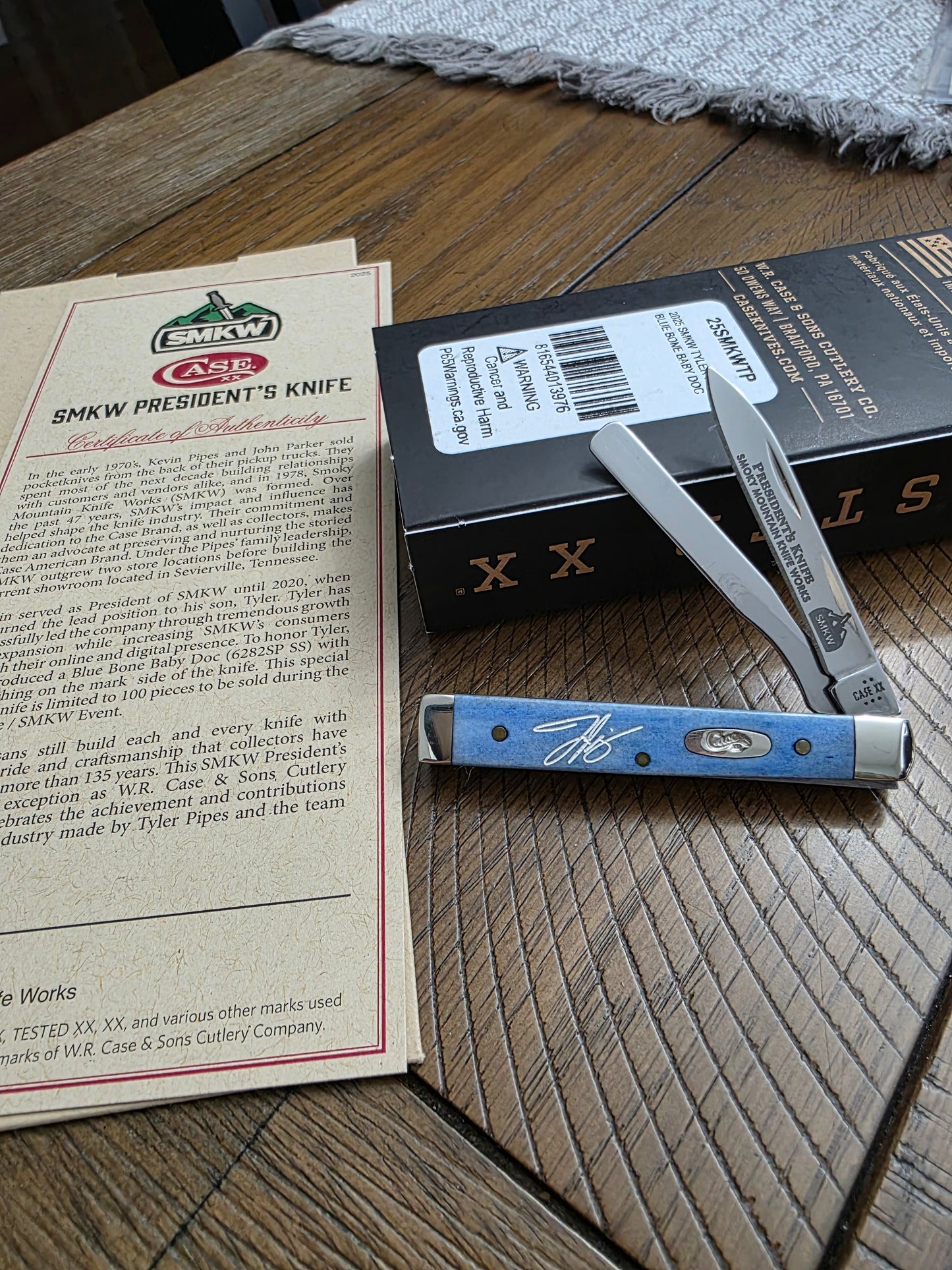 2025 Case XX SMKW Tyler Pipes Blue Bone Baby Doc 6282SP with COA