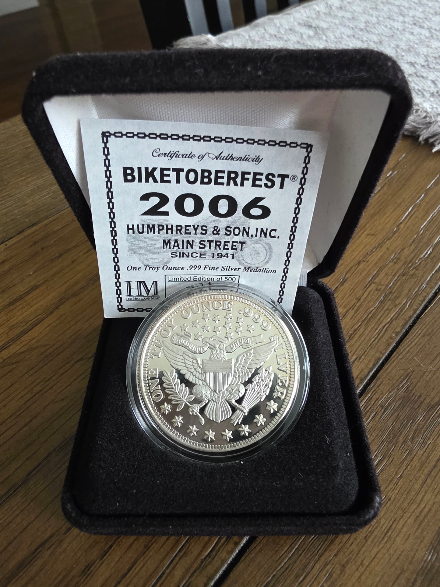 2006 Biketoberfest Humphreys & Son 1oz silver medallion 1 of 500