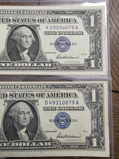 4 Consecutive $1 Dollar Blue Seal Silver Certificate 1957 Uncirculated Condition