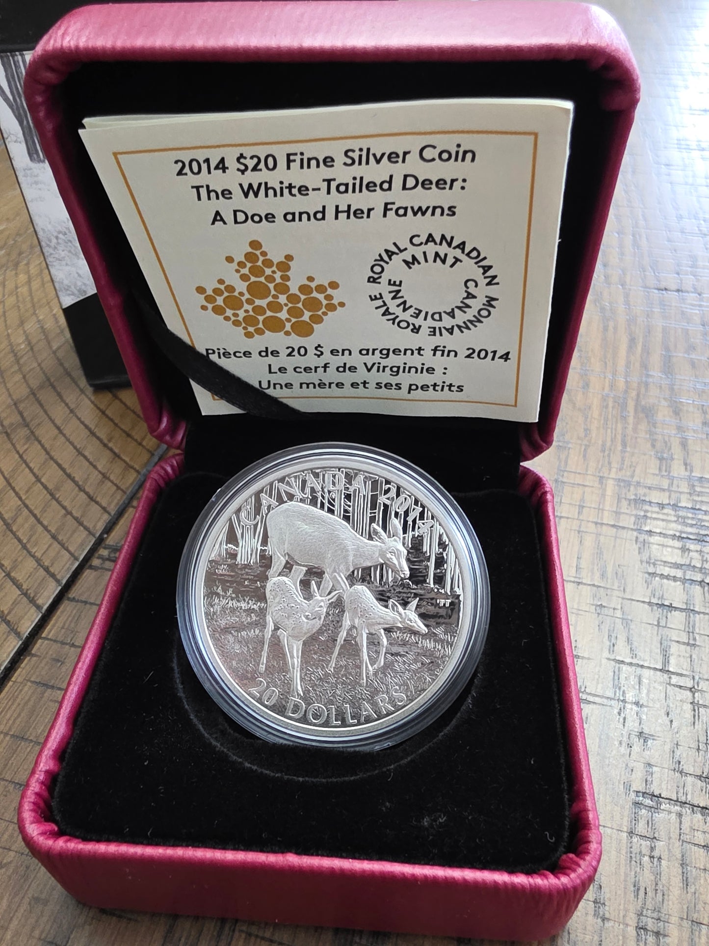 2014 $20 Canadian Fine Silver Coin - The White-tailed Deer - A Doe & Her Fawns