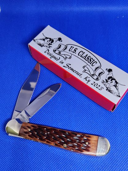 US Classic Copperhead Brown Jig Bone 2 Blade Slip Joint Pocket Knife 70BRN