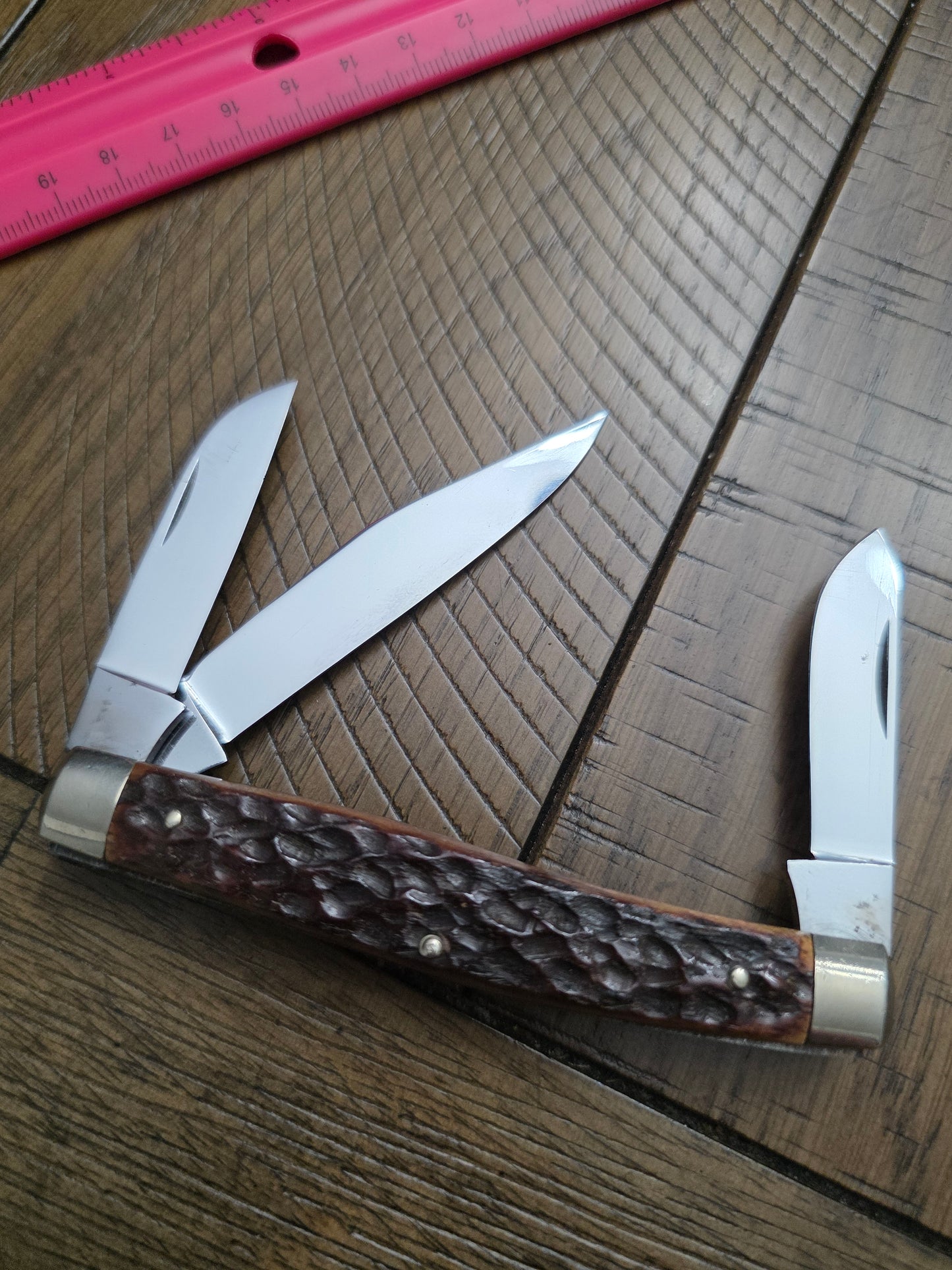 675 Puma Stock Knife Brown Jig Bone Handles 3 Blade Stockman German Made 4"