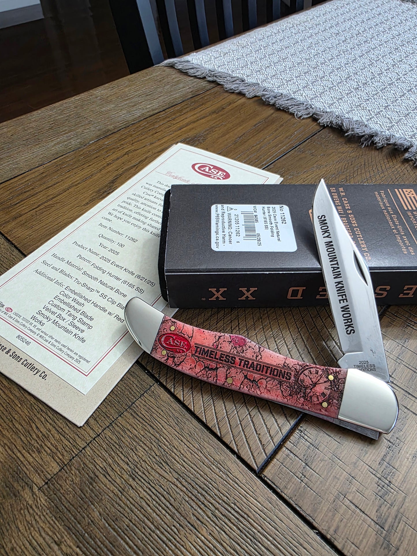 2025 Case XX Red Colorwash Natural Bone Folding Hunter SMKW Event Knife