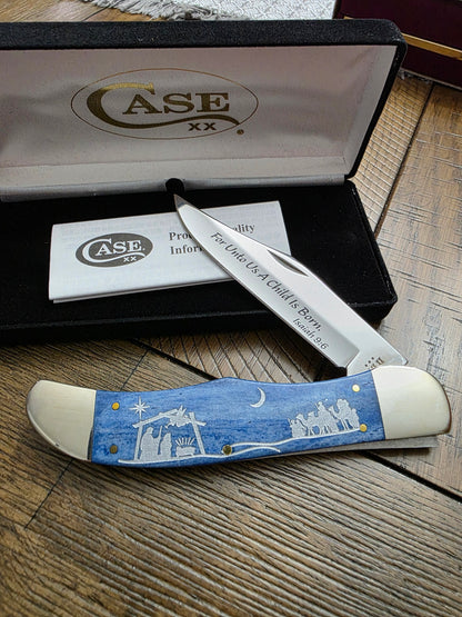 2024 Case XX  Christmas Folding Hunter Smooth Blue Bone Handles 10635