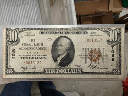 1929 Series $10 Bank Note The National Bank of Middlesborough Kentucky RED Seal