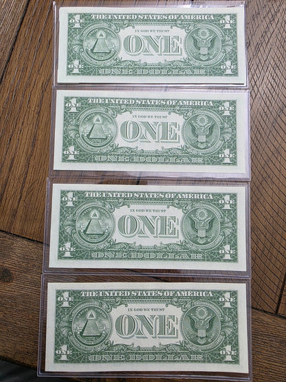 4 Consecutive $1 Dollar Blue Seal Silver Certificate 1957 Uncirculated Condition