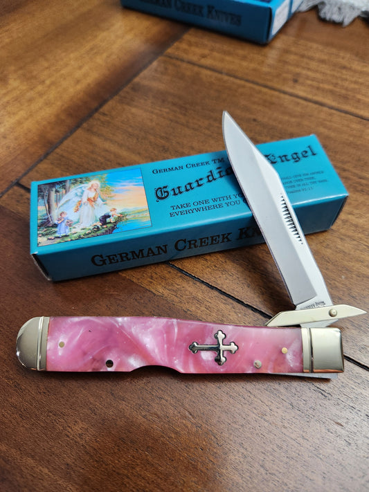 Guardian Angel Lock Back Cheetah Knife Pink Swirl Handles 4 3/8" EM2567052019