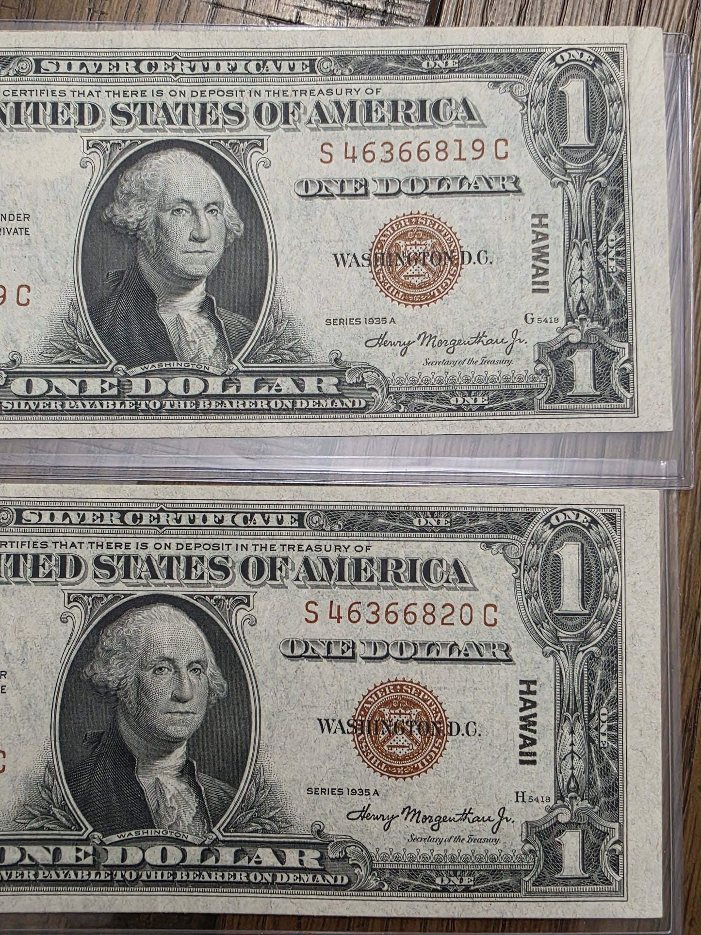 1935A Series $1 Hawaii Emergency Note 2 Consecutive SN# Uncirculated