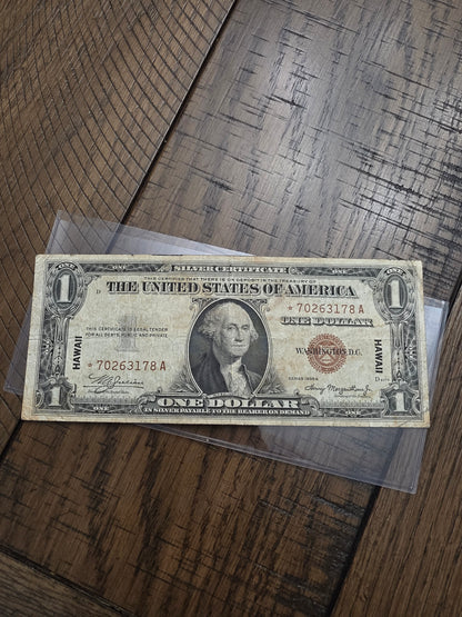 1935 A Series $1 Red Seal Emergency Fund Hawaii STAR NOTE