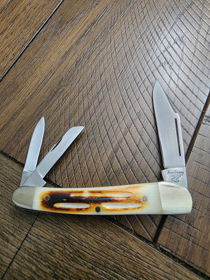 Frost Cutlery - Medium Whittler Burnt Bonestag Handles 3 Blade - Vintage