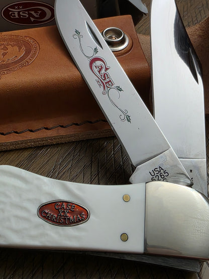 2013 Case XX Christmas Folding Hunter 25404 White Synthetic with Blade etch