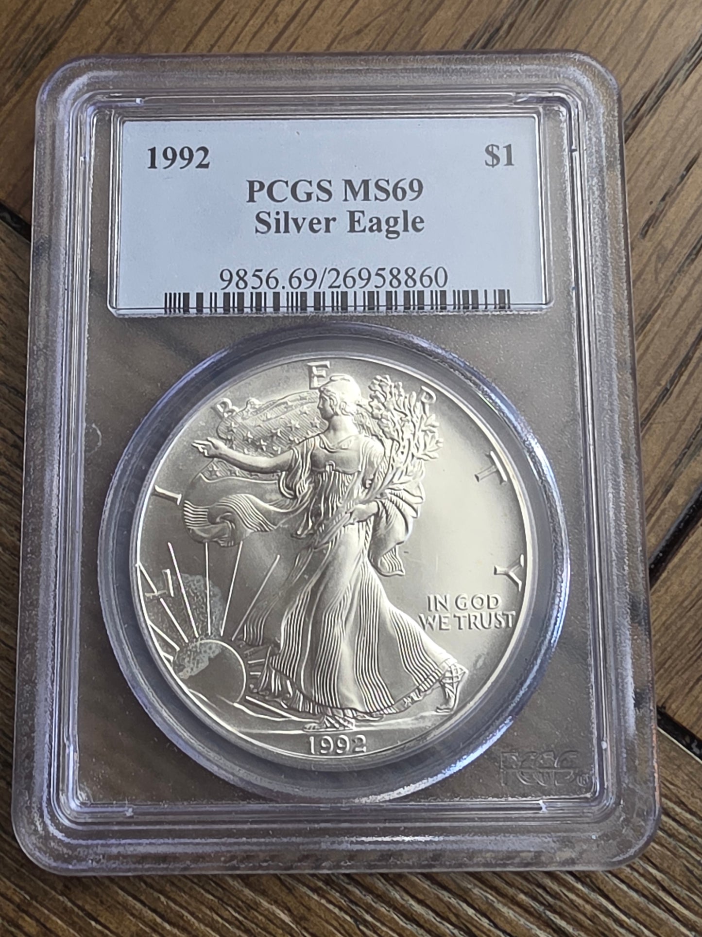 1992 SAE Silver American Eagle $1 Silver Dollar MS 69 PCGS