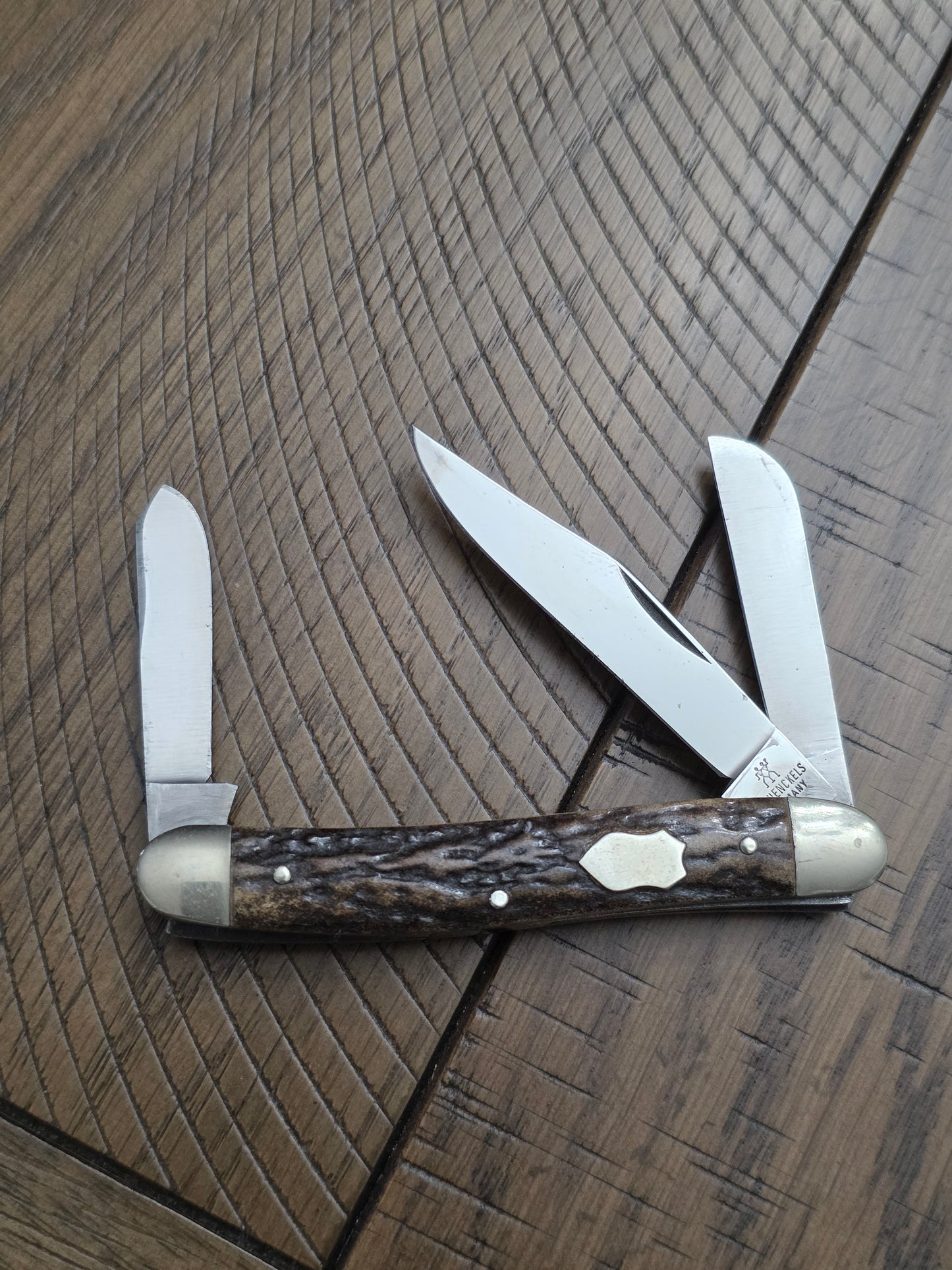 J.A. Henckels German Stockman 1815 Stag Handle 3 Blade Badge Shield