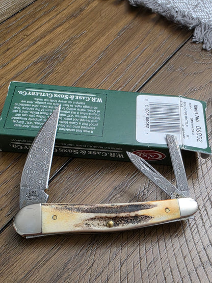 2008 Case XX 5355WH Burnt Stag Damascus Seahorse Whittler 06052