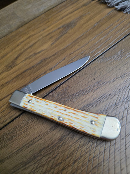 Burnt Chimney Single Blade Trapper Burnt Natural Bone Jigged NKCA Youth Knife 1992