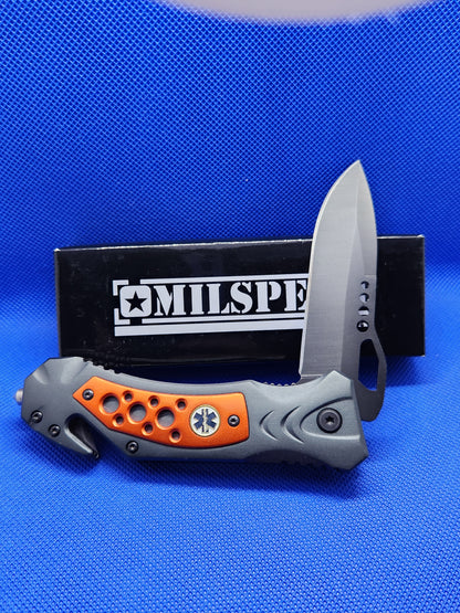 Milspec USA Orange EMS Pocket Knife YC-S-8310-EMS