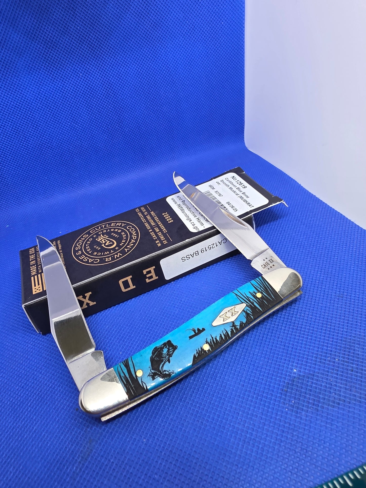 2025 Case XX Smooth Caribbean Blue Bone Muskrat knife with Bass CA12519 BASS