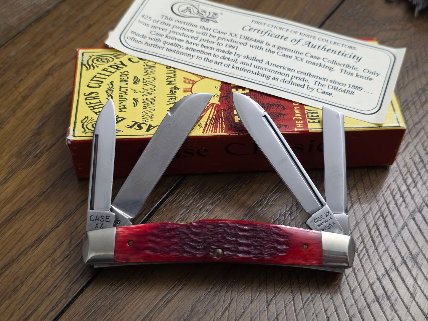 1991 Case XX DR6488 Classic Large  Congress Red Jig Bone Handles NIB