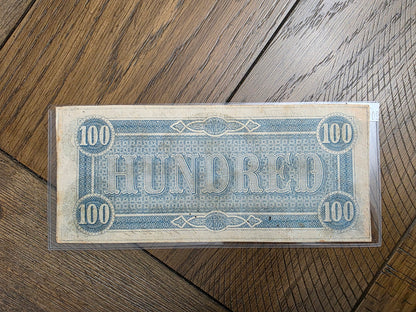 1864 Series 2 $100 CSA Note Confederate States of America VG Condition