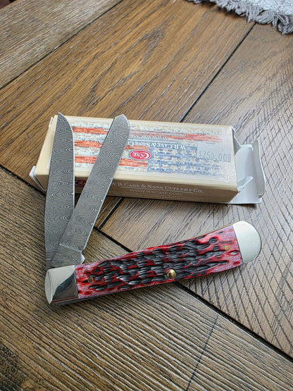 2018 Case XX Crimson Red Bone Trapper with Ladder Damascus Blades 74170