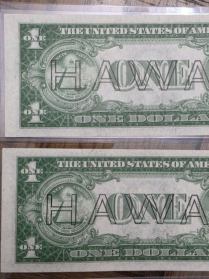 1935A Series $1 Hawaii Emergency Note 2 Consecutive SN# Uncirculated